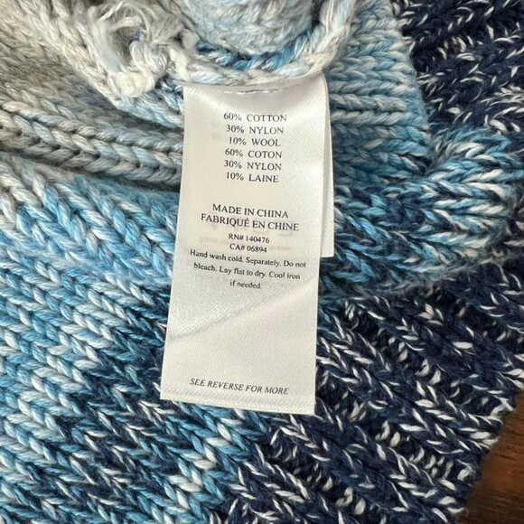 Faherty Nautical Knit Gradient Blue V-Neck Hoodie Sweater Cableknit Size XL - Picture 3 of 5